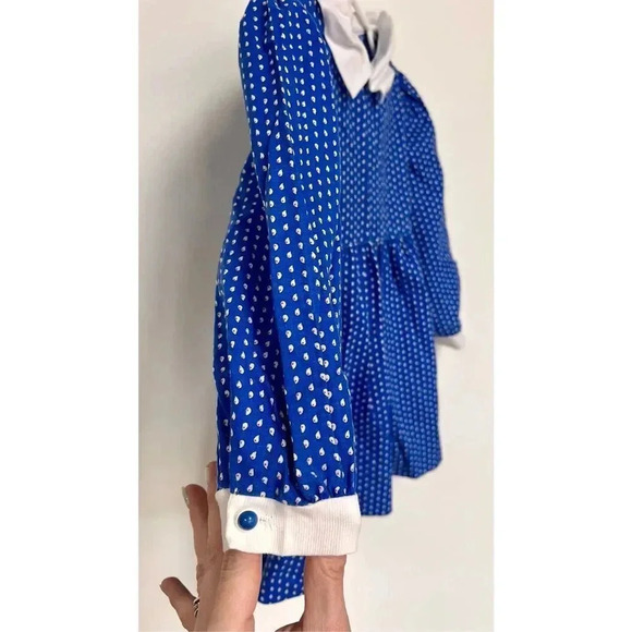 Vintage Hand Made No Brand Blue Polka Dot Collared Easter Dress Size 3T Girls - Picture 2 of 10